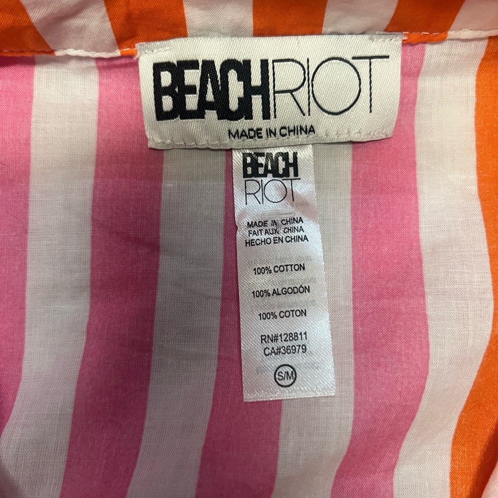 Beach Riot Pink and Orange Striped Oversized Cotton Cover up Shirt 100% Cotton - Picture 6 of 7